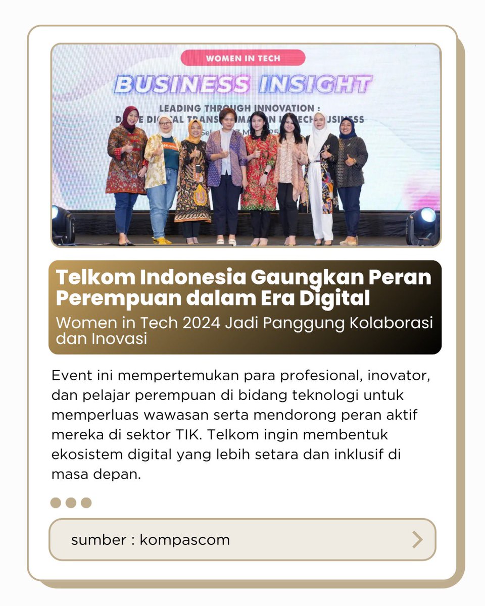 Berita Nasional (@beritanasi0nal) on Twitter photo Telkom Indonesia Gaungkan Peran Perempuan dalam Era Digital Women in Tech 2024 Jadi Panggung Kolaborasi dan Inovasi
#telkomindonesia #telkomsigma #womenintech #telkomforyou
<a href="/kemenBUMN/">Kementerian BUMN</a> <a href="/telkomindonesia/">Telkom Indonesia</a> Telkom Indonesia Gaungkan Peran Perempuan dalam Era Digital Women in Tech 2024 Jadi Panggung Kolaborasi dan Inovasi
#telkomindonesia #telkomsigma #womenintech #telkomforyou
<a href="/kemenBUMN/">Kementerian BUMN</a> <a href="/telkomindonesia/">Telkom Indonesia</a>