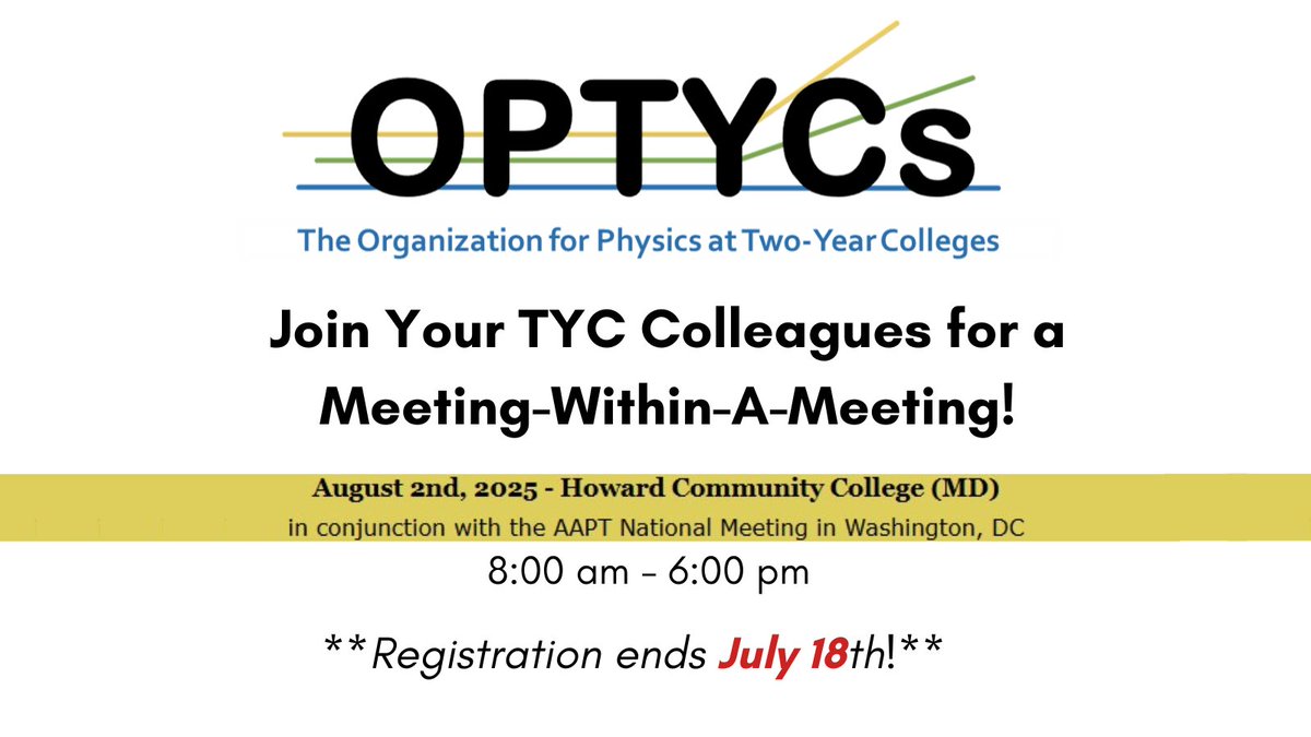 AAPTHQ's tweet image. Attend the Two-Year College Tandem Meeting happening on August 2nd at #AAPTSM25. Learn more and register today! ow.ly/Q1kV50VHRcH #TwoYearCollegePhysics #AAPTMeeting #AAPTConference