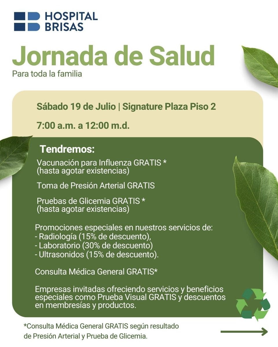 Vecinos y amigos, estamos invitados a la Jornada de Salud en Hospital de Brisas.
Nos vemos por allá.