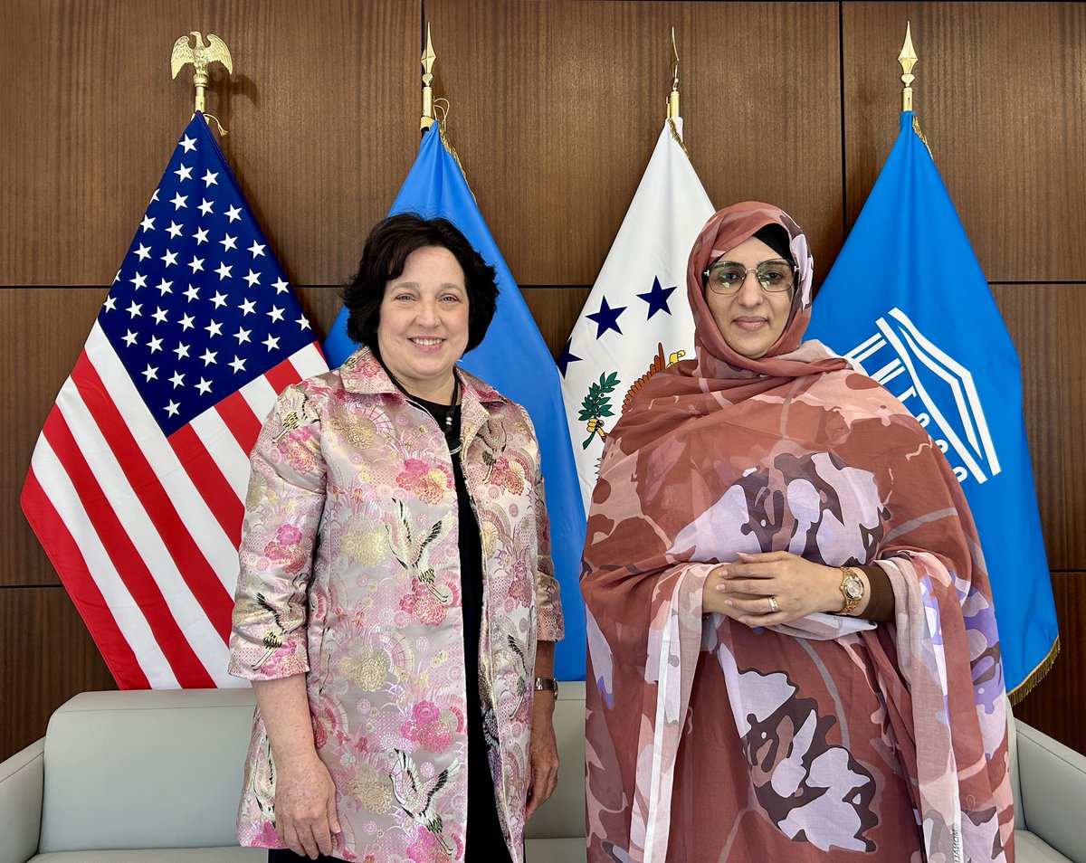 USUNESCO's tweet image. Productive meeting with Mauritanian Ambassador to @UNESCO Moulaty Lemhaimid on cultural heritage and economic development. On July 9 President Trump hosted Mauritanian President @CheikhGhazouani for the @WhiteHouse Six Leader Africa Talks to strengthen U.S.-Africa ties through…