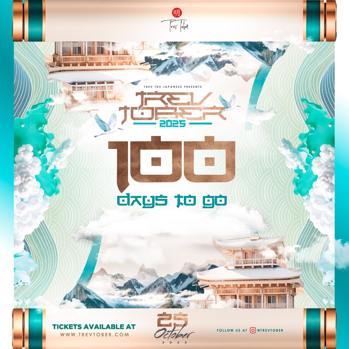 trevthejapanese's tweet photo. *100 Days to Go* ⏳

We’re officially in the final stretch.
100 days till the gates open.
100 days till the music hits different.
100 days till TrevTober. Grab your ticket
Package deals still live. More acts to be announced. 

Let the countdown begin.

#TrevTober2025 #100DaysToGo https://t.co/lz3sS88Ooq