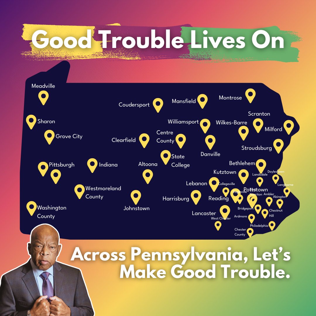 AllAboutPA's tweet image. Today, Pennsylvanians are coming out to cause good trouble and fight back against Trump’s attempts to roll back our civil rights.
Find a #GoodTroubleLivesOn event near you at mobilize.us.