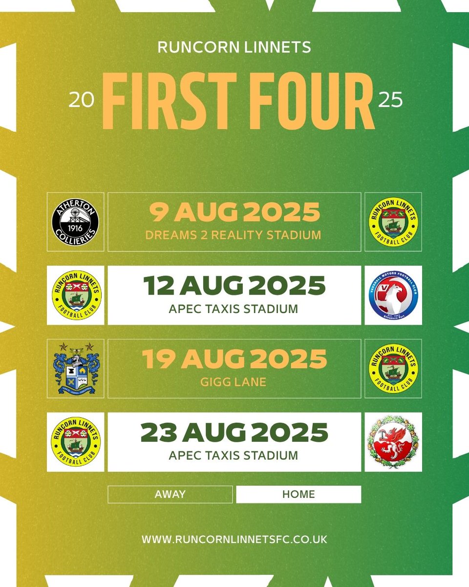 📅⚽️ | OUR FIRST FOUR

Trips to Atherton Collieries and Bury FC in the first four while we welcome Vauxhall Motors and Trafford to the APEC