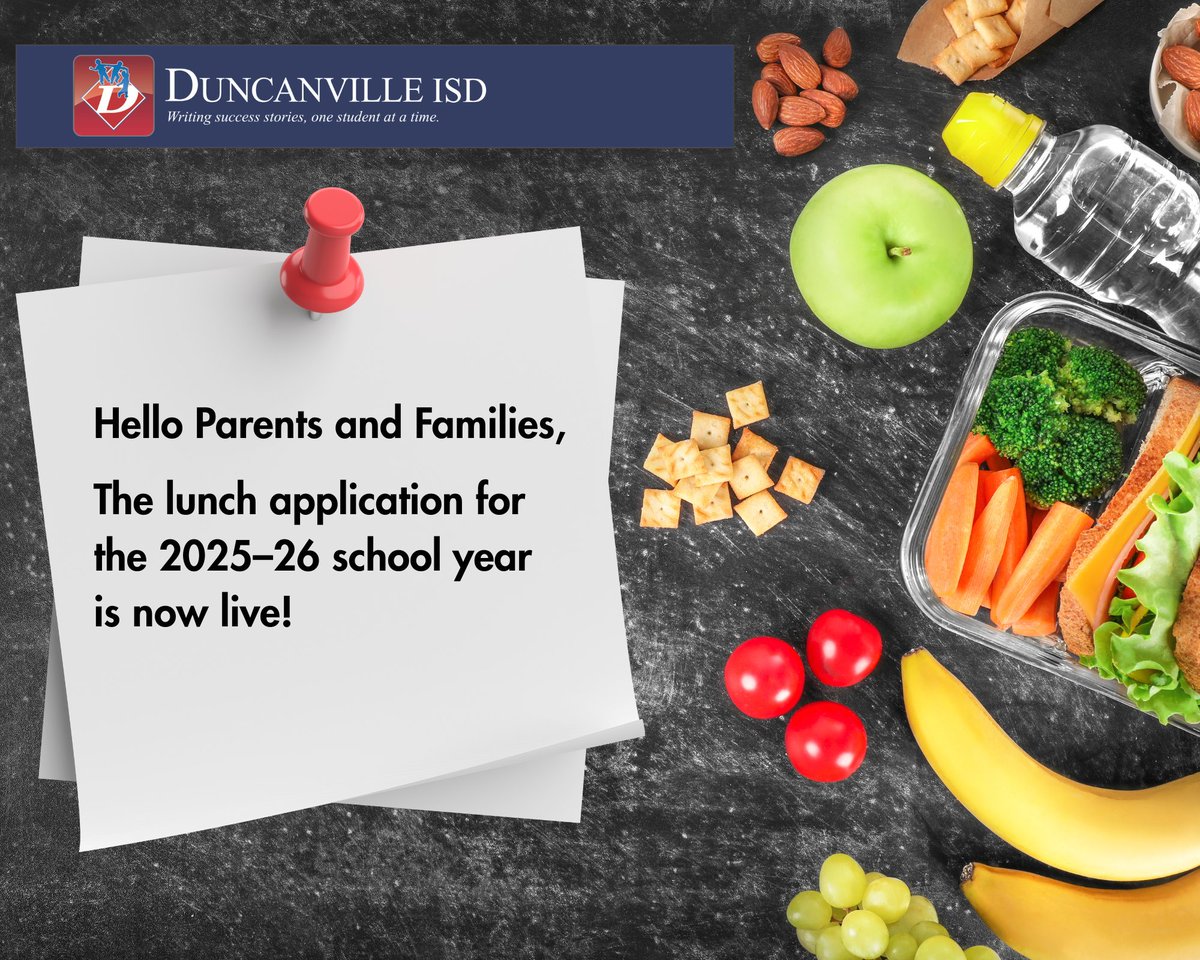 Hello Parents and Families,

The lunch application for the 2025–26 school year is now live! Please use the link below to complete an application for your student(s):

📝Complete Your Application » dville.it/SchoolLunchApp

Need help? This short video tutorial explains how to
