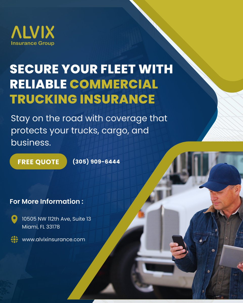 alvix_insurance's tweet image. Protect What Drives Your Business 
When you're on the road, your focus should be the destination not the risks.
📞 (305) 909-6444
📩 Get your FREE quote!
#TruckingInsurance #FleetCoverage #LogisticsSupport #AlvixInsurance #MiamiBusiness #TruckLife #CargoProtection #Commercial