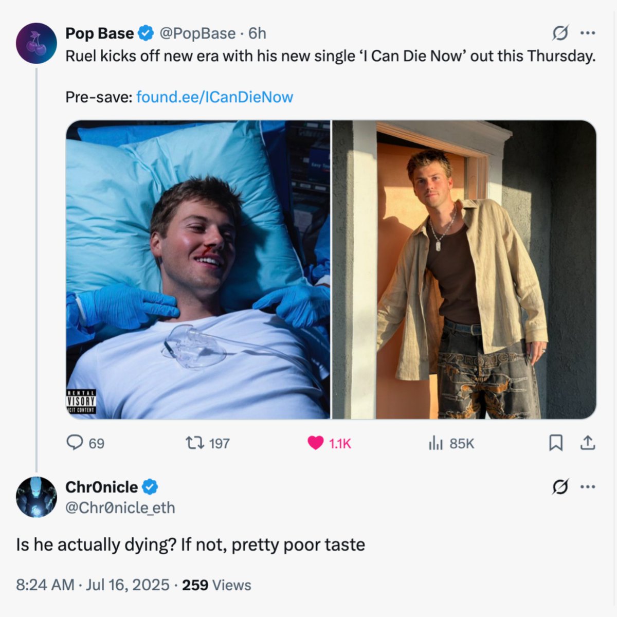 oneruel's tweet image. I Can Die Now is out now!!
first single I’ve put out in almost a year and first part of this new eraaa :) found.ee/ICanDieNow