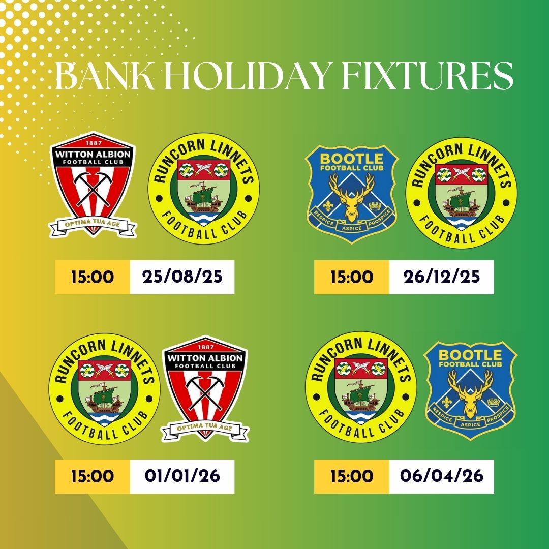 📅⚽️ | BANK HOLIDAY

Bank holiday fixtures will see us take on Witton Albion with a boxing day trip to Bootle.