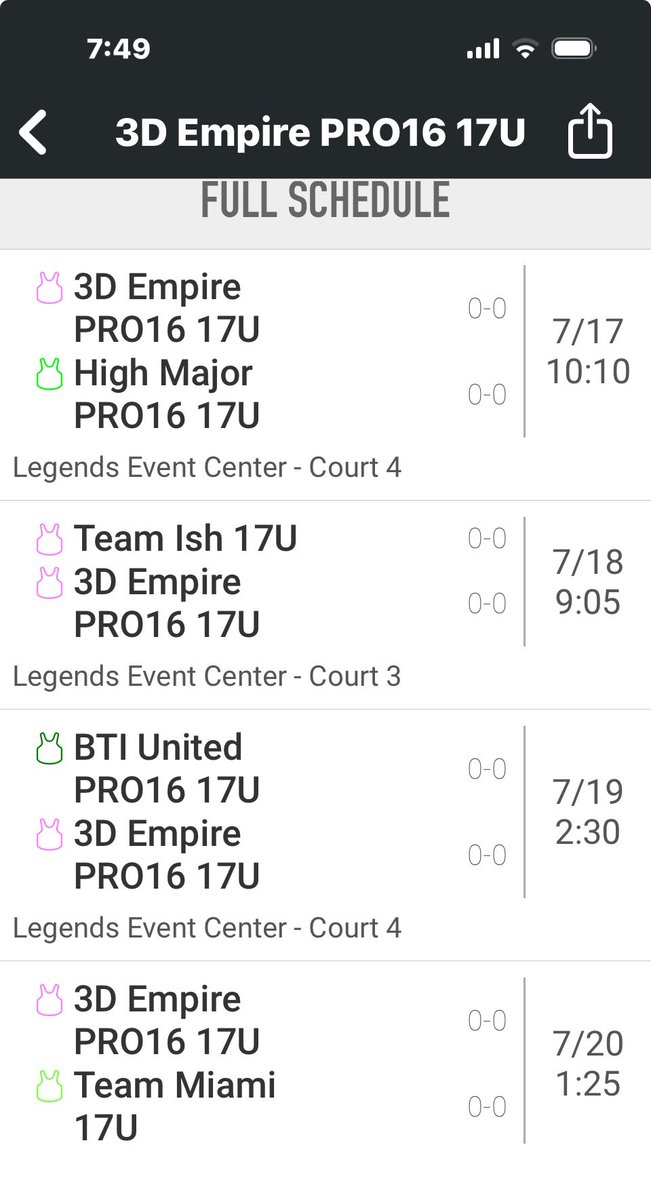 Final aau tournament in Bryan tx. Here is my schedule