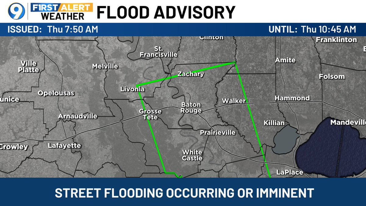 SteveWAFB's tweet image. A FLOOD ADVISORY has been issued for the areas in green. Turn around, don't drown! More >> wafb.com/weather?utm_me… #LAwx