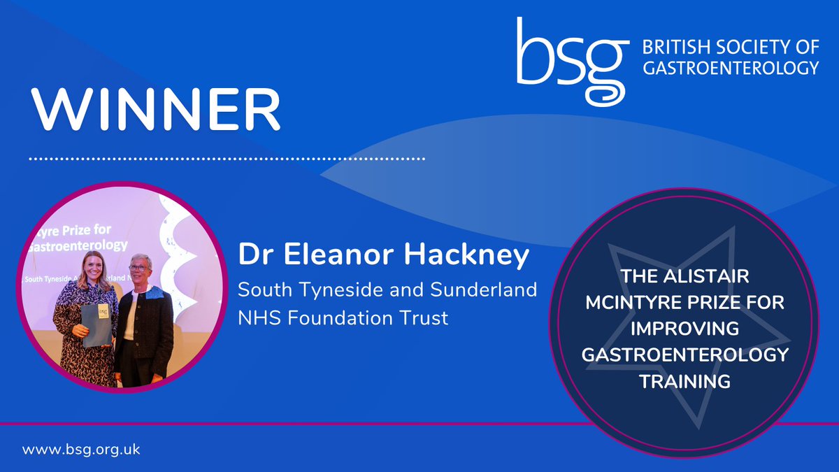 BritSocGastro's tweet image. 🎖 Well done to Dr Eleanor Hackney, winner of The Alistair McIntyre Prize for Improving #Gastroenterology Training! A standout commitment to better training #BSGLIVE25 @BSGtrainees