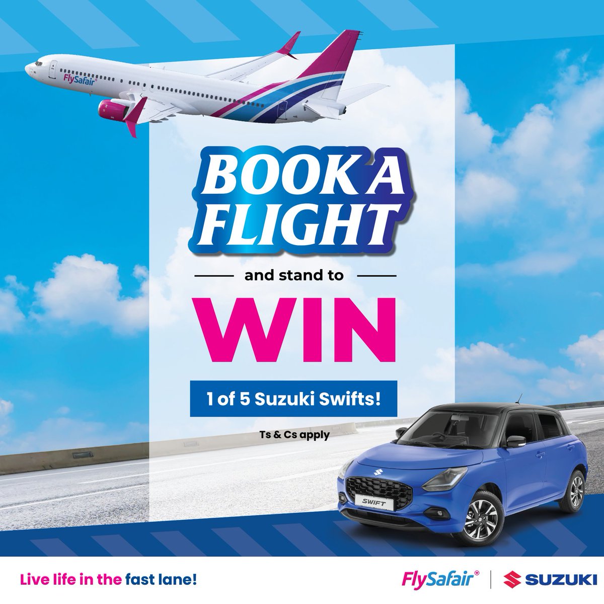 Suzuki_ZA's tweet image. Stand a chance to win one of five all-new Swifts! We’ve teamed up with @flysafair for an epic giveaway. To enter, book your flight from just R470* before 31 July 2025. At the “Personalise Your Flight” page, opt in to the competition to enter the draw. T&C apply.* #SuzukiSA