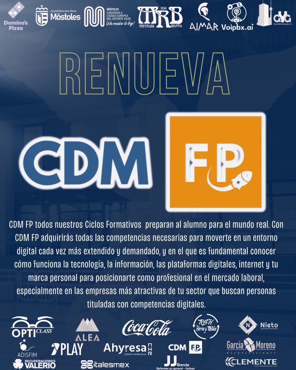 ᴘᴀᴛʀᴏᴄɪɴᴀᴅᴏʀᴇs 

𝘾𝘿𝙈 𝙁𝙋 renueva con nosotras. Adquirirás todas las competencias necesarias para moverte en un entorno digital cada vez más extendido y demandado

Agradecer su confianza depositada una temporada más en esta gran familia.

#VolverALoGrande