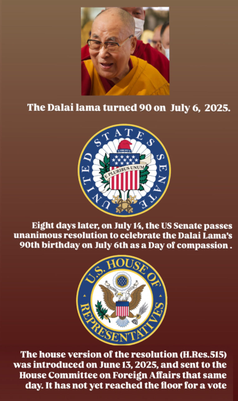 BREAKING: The U.S. Senate unanimously declares July 6—the 90th birthday of His Holiness the #DalaiLama—as a Day of Compassion
The resolution honors his message of nonviolence, supports #Tibetan rights, and warns #China against interfering in his succession.
#DayOfCompassion #USA