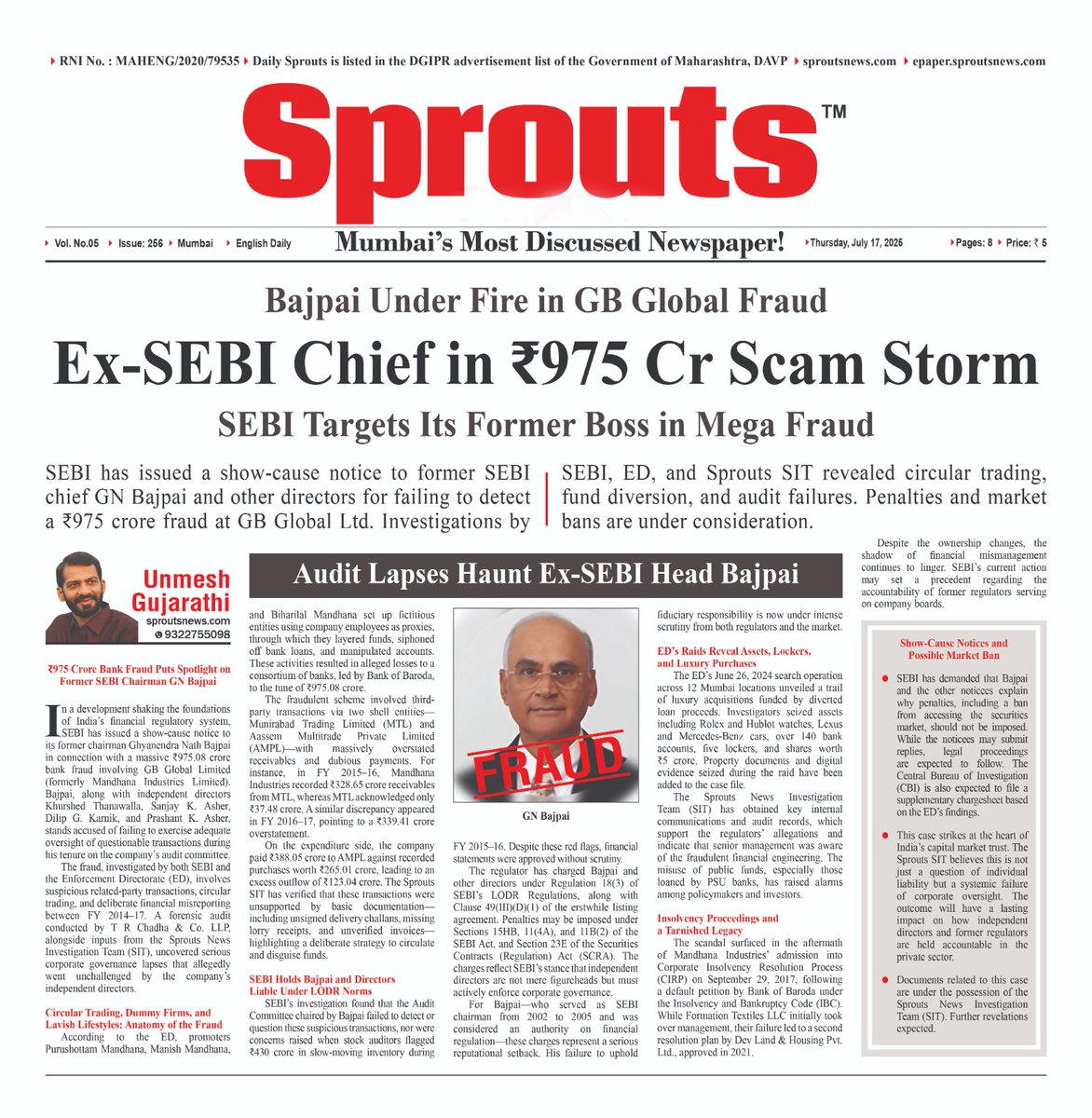 sproutsnews's tweet photo. Ex-SEBI Chief in ₹975 Cr Scam Storm
Full Story ⬇️ https://t.co/itswIcvW42
#SEBI #GNbajpai #GBGlobalScam #BankFraud #CorporateGovernance #ED #SecuritiesFraud #MandhanaScam #AuditFailure #SproutsSIT #SEBINotice #CBI
@SEBI_India @dir_ed @FinMinIndia @nsitharaman @PIB_India @PMOIndia
