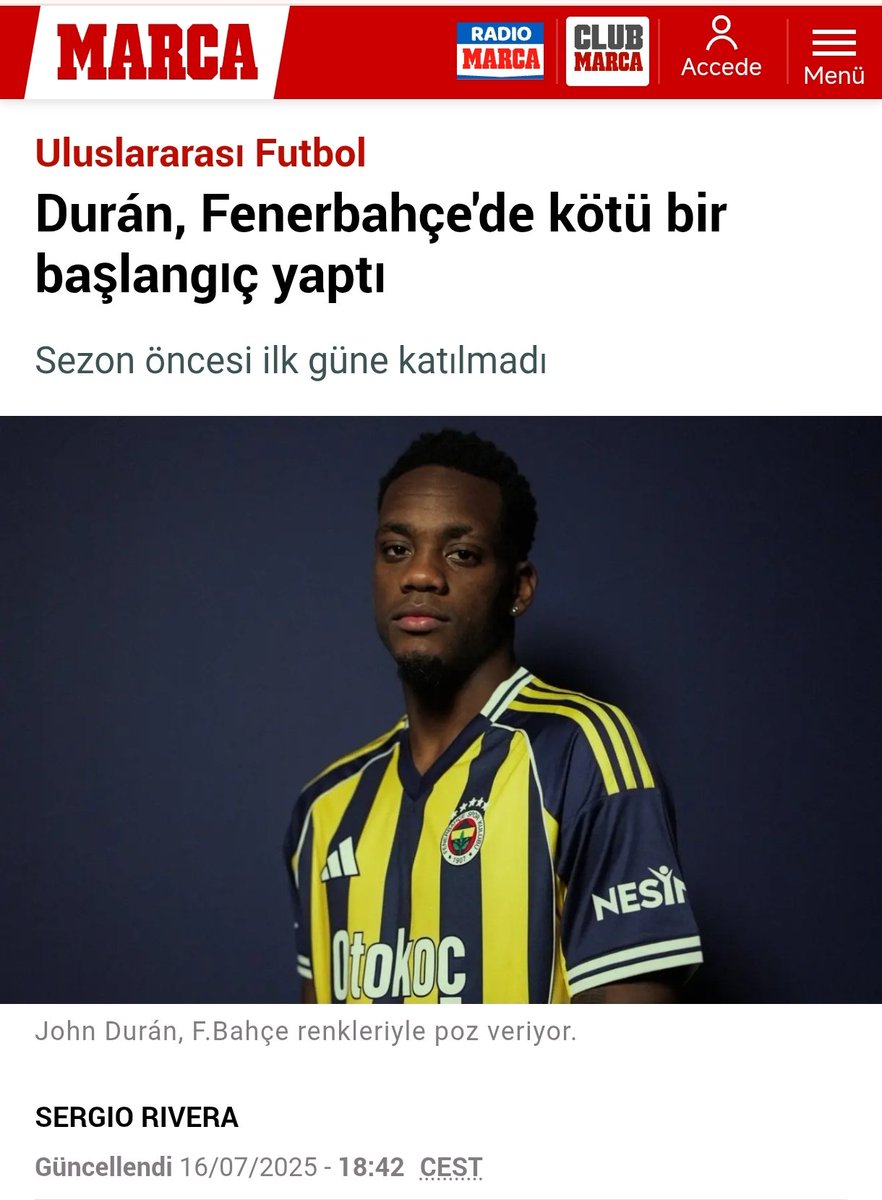 Fenerbahçeli taraftarlar kendilerine söylenen her yalana inandıkları için Fenerbahçe bu halde!

"Kolombiyalı yıldız, Fenerbahçe'nin Portekiz'deki hazırlık maçlarının başında kadroda yer almaması nedeniyle Mourinho'yu kızdırdı.

Bu, Aston Villa ve Al Nassr'da geçirdiği dönemde