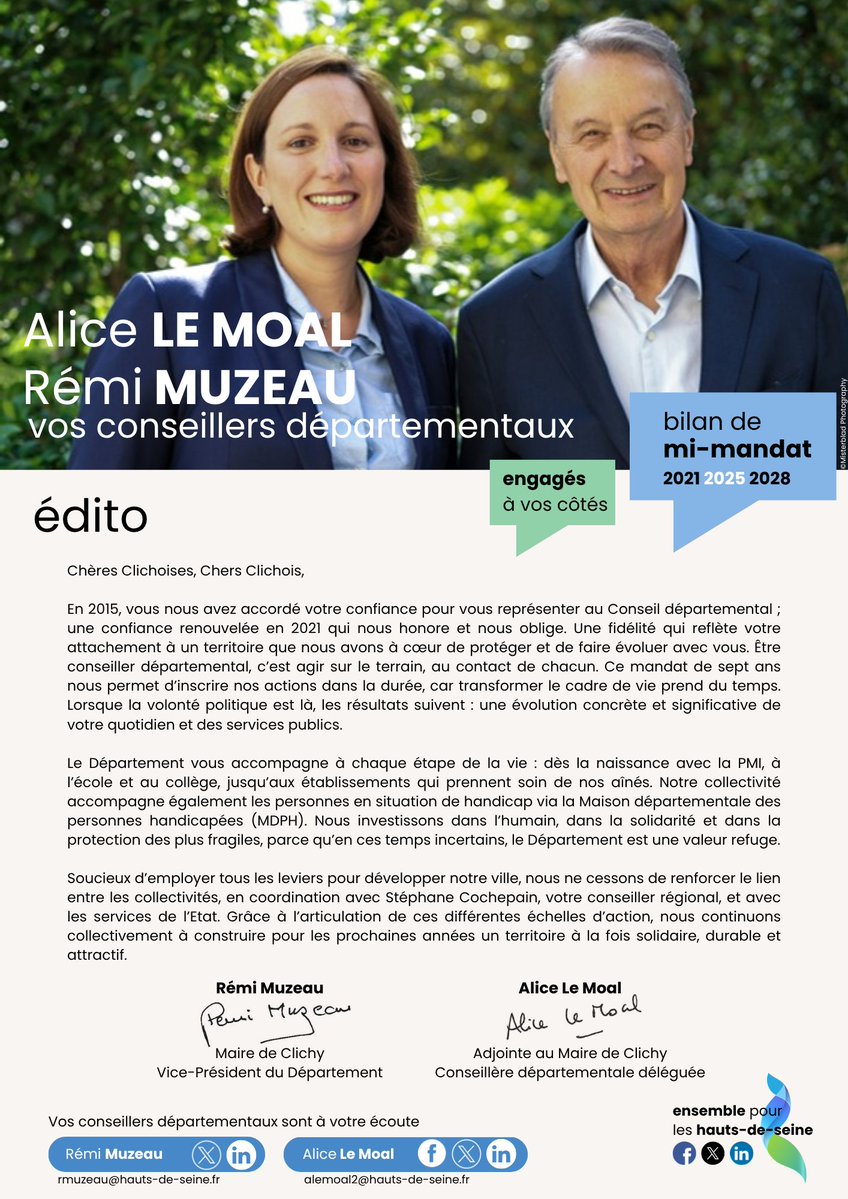 Majorite92's tweet image. Bilan de mi-mandat (2021-2028) – Canton de Clichy
Depuis leur réélection en 2021, vos élus @RMuzeau et @AliceLEMOAL ont obtenu des avancées concrètes pour @villeclichy avec le Département @hautsdeseinefr !
Retrouvez les grands projets du canton⤵️