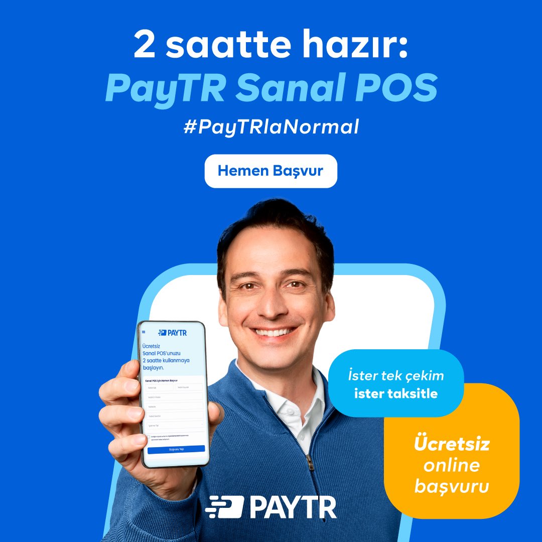 Tamamen online başvuruyla ve tek entegrasyonla tüm kartlardan iki saat içinde güvenle, üstelik taksitli ödeme almak #PayTRlaNormal 

Hemen başvurmak için linki ziyaret edin. paytr.com/paytr-sanal-pos  

#PayTR #PayTRSanalPOS #SanalPOS #YeniNesilÖdemeÇözümleri #ÖdemeÇözümleri