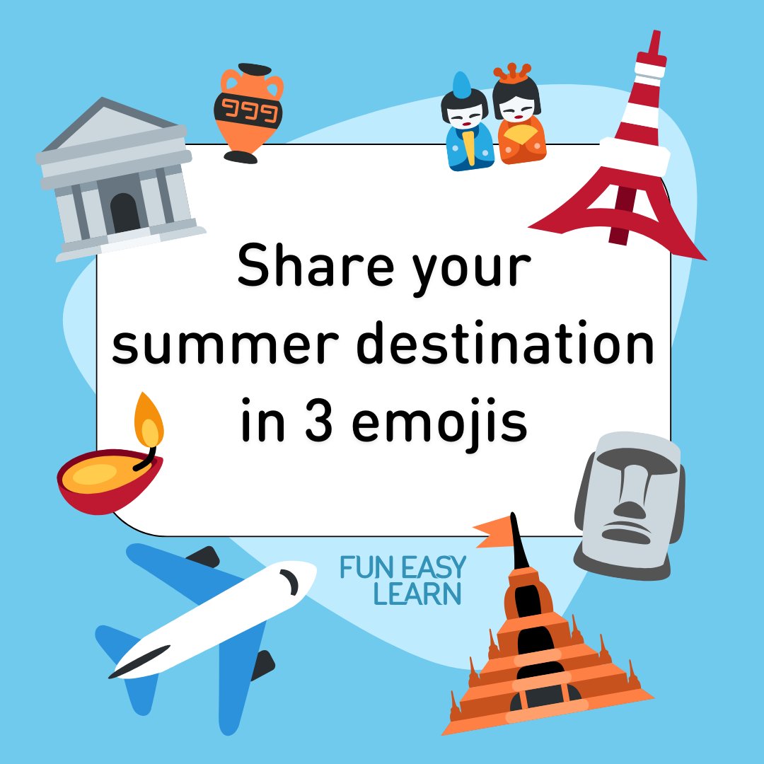 FunEasyLearn's tweet image. ✈️🌞🏖️
Where are you off to this #summer?
On #EmojiDay, tell us your #travel plans using ONLY #emojis!
👇 Drop your answers in the comments & tag your travel buddy!
Don’t forget to take #languagelearning with you — you might need it! 😉
🌐 funeasylearn.com