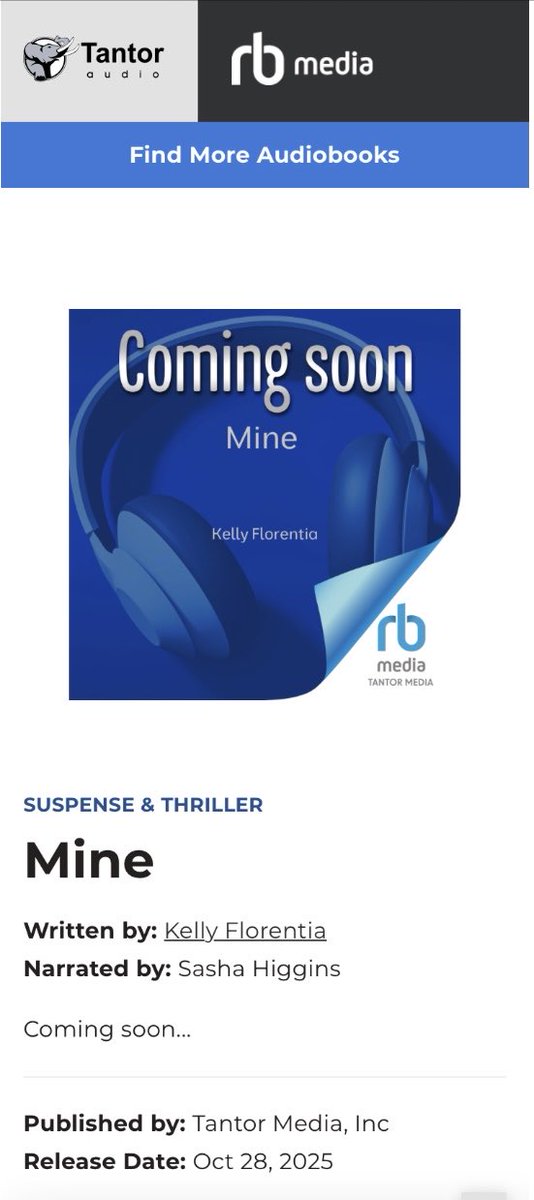 A bit of good news. 
MINE will be published in audiobook by Tantor Media in October! It’ll be available on Audible, Spotify, Apple, Google Play, Audibook, as well as many other streaming platforms. Happy 😃 days.
#audiobook #audiobooks