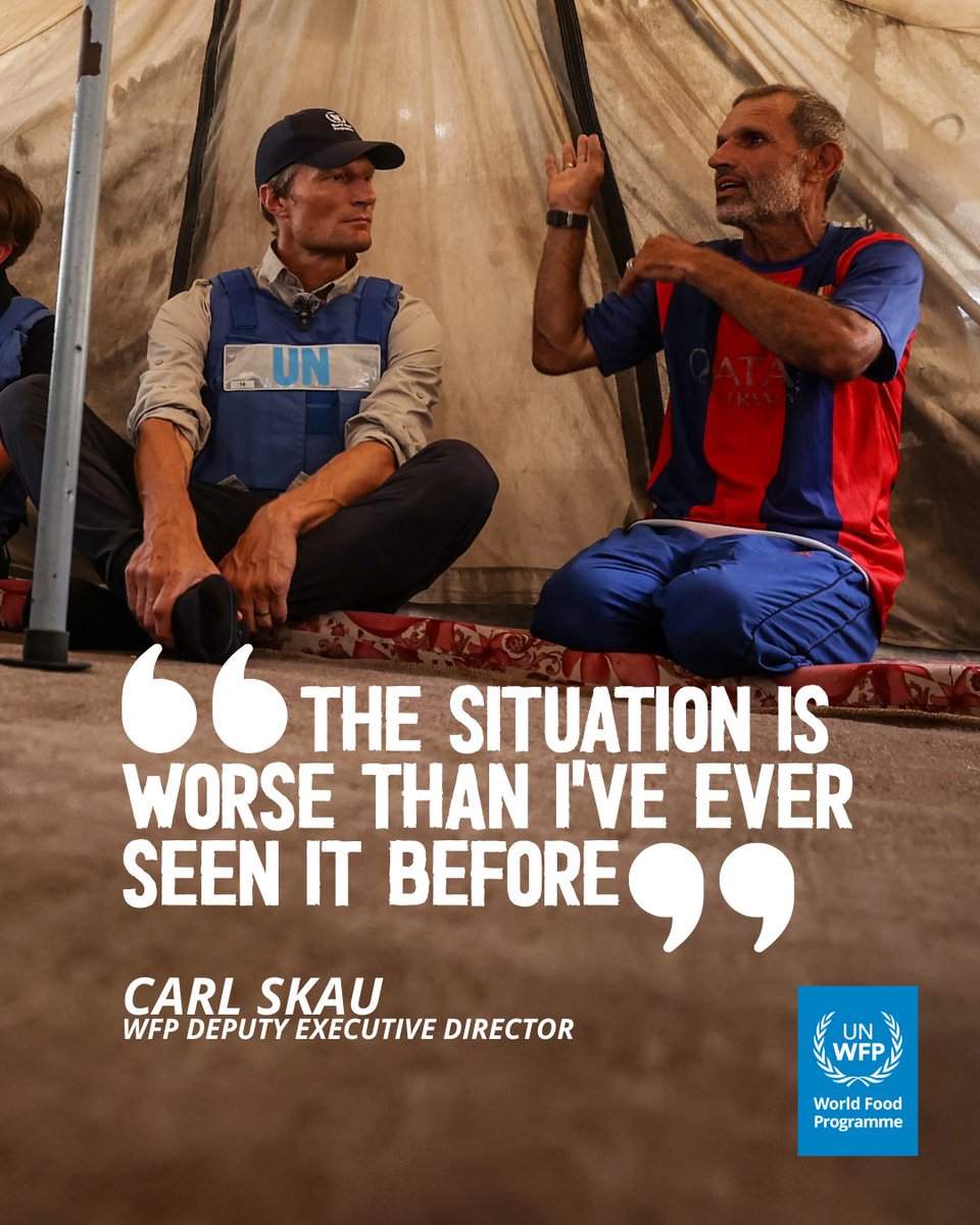 WFP_MENA's tweet image. “The situation is worse than I've ever seen it before."
Words of @WFP’s Deputy Executive Director @CarlSkau after his 4th visit to #Gaza since the conflict began.
People are starving, while we have food across the border.