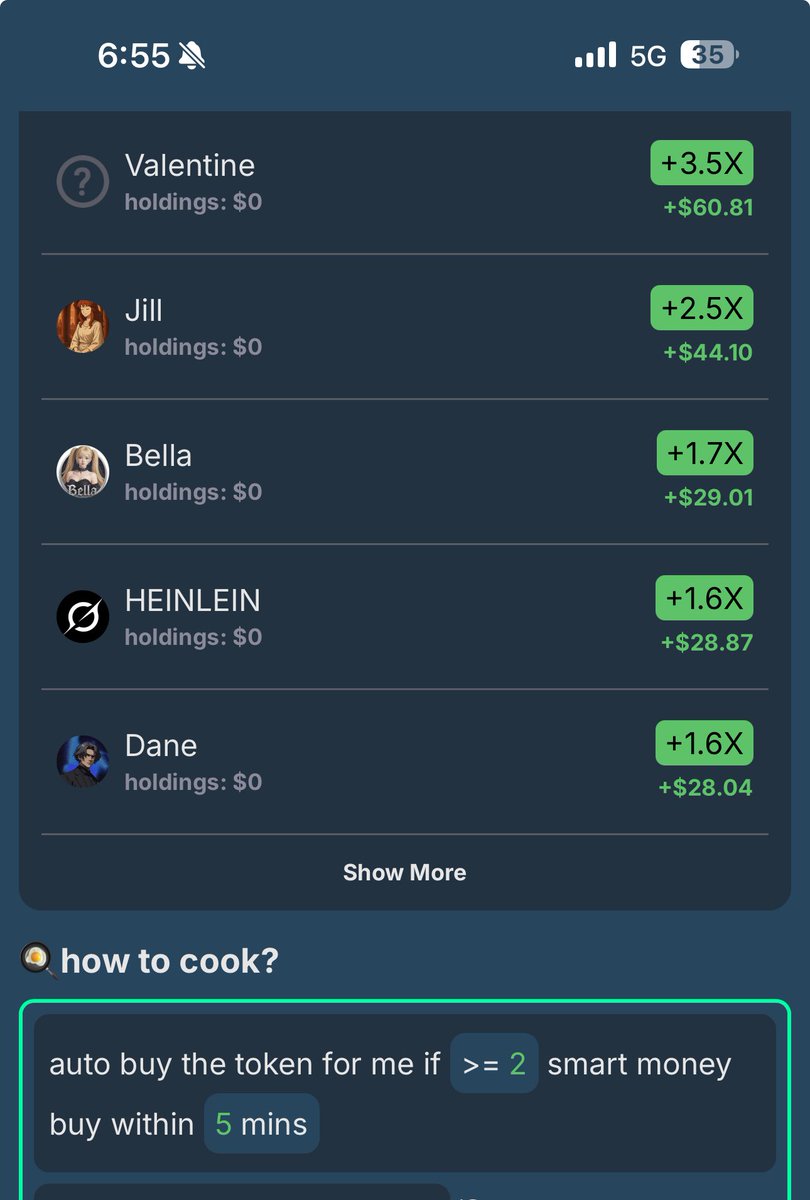 Kyle (@kylethelu) on Twitter photo Testing a new feature
Auto ape with smart money
Result in just 2hrs:
#valentine $jill $bella #heinlein $dane
Wild <a href="/sizzles_fun/">sizzles.fun🍳 (formerly Candlestick)</a> Testing a new feature
Auto ape with smart money
Result in just 2hrs:
#valentine $jill $bella #heinlein $dane
Wild <a href="/sizzles_fun/">sizzles.fun🍳 (formerly Candlestick)</a>
