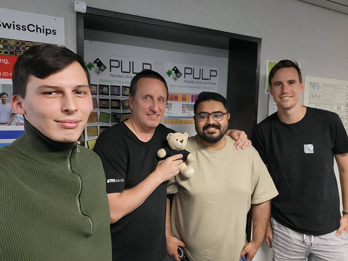 pulp_platform's tweet image. It's always a great pleasure for PULP and Charlie The Bear to welcome guests at IIS. Here is Sharjeel, a PhD student working on processor security at TalTech, who recently paid us a visit. Learn more about the TaiCHIP project: taichip.taltech.ee