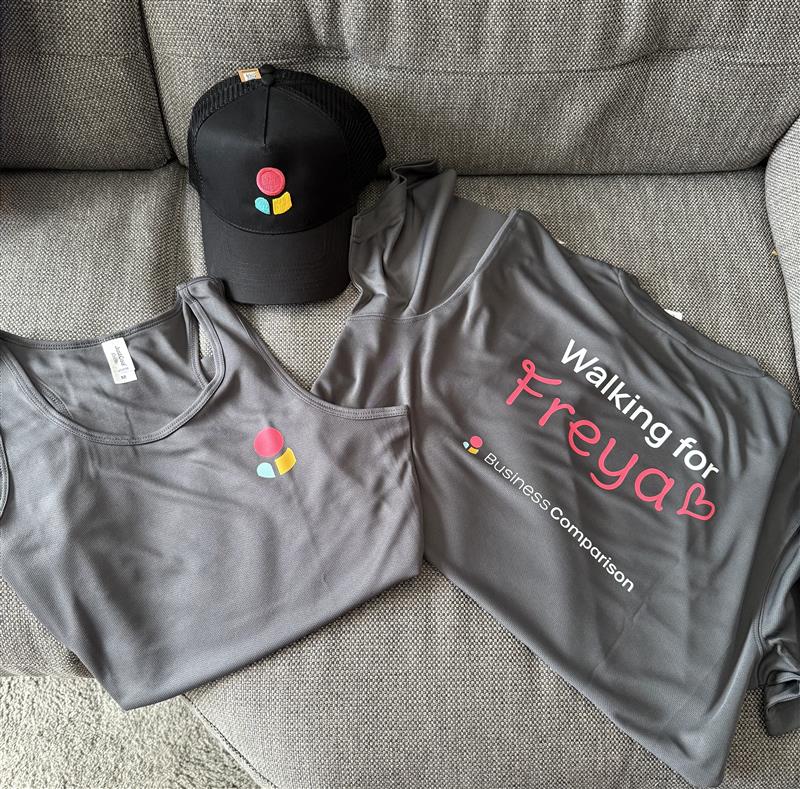 Thanks to <a href="/BondApparel/">Bond Apparel</a> for supplying personalised tops and caps for our 'Walking for Freya' challenge. 👕

Our team will wear the new gear as they walk 30 miles, from #NewBrighton to #Chester, in a single day. Please donate if you can: gofundme.com/f/paul-jones-f…