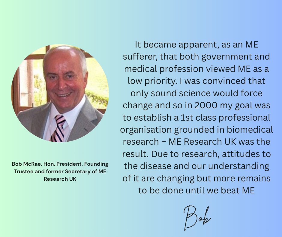 MEResearchUK's tweet image. Bob McRae, Hon President, founding Trustee and long-term secretary of ME Research UK reflects on his personal reasons and ethos in founding ME Research UK 25 years ago.