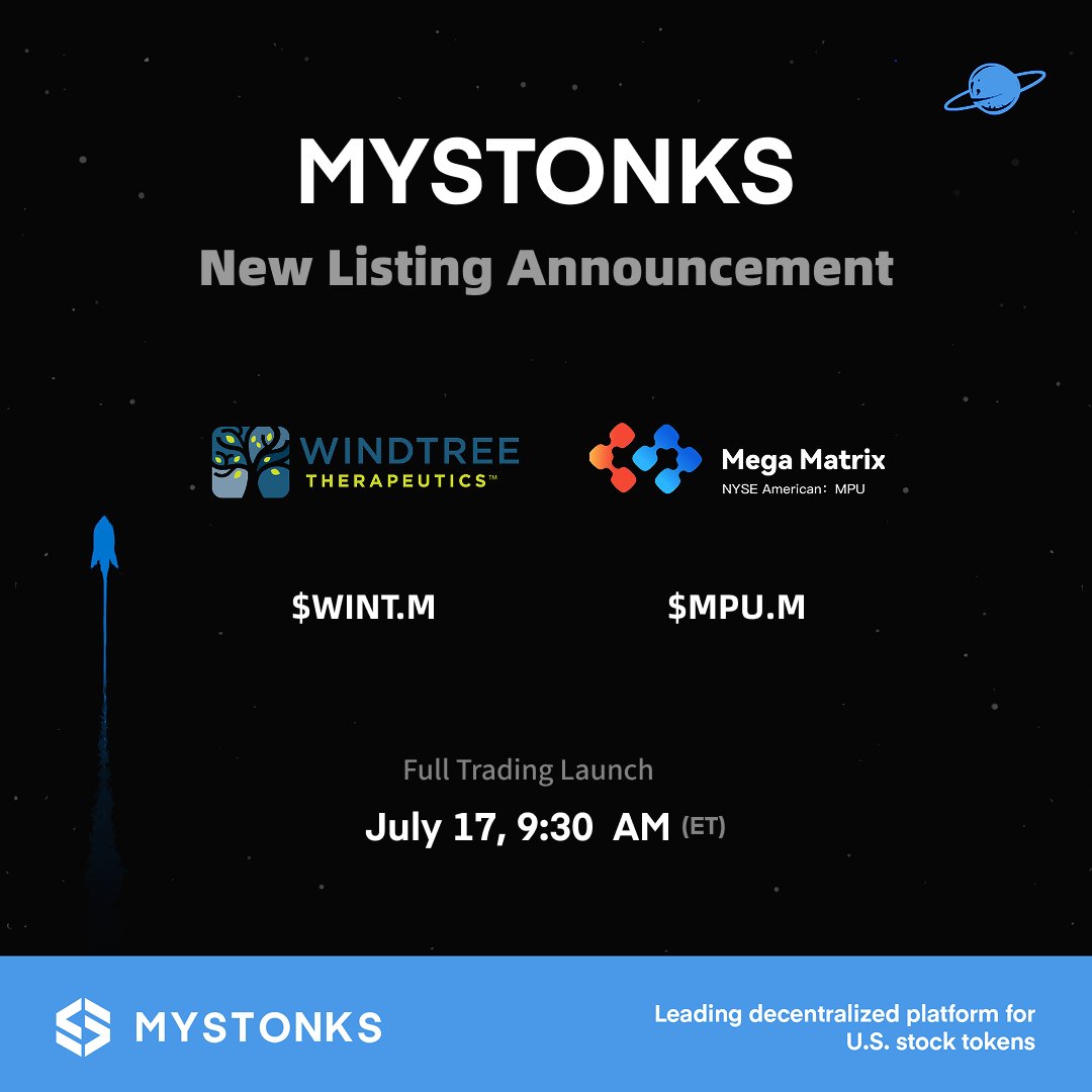 MyStonks_Org's tweet image. 🚀 New Token Listing Announcement | $MPU.M & $WINT.M Now Live!
Two strategic index tokens—$MPU.M (ETH Strategy) and $WINT.M (BNB Strategy)—are officially live on MyStonks!
🔹 $MPU.M – ETH Strategy
Tracks high-quality assets and innovative strategies in the Ethereum ecosystem.…