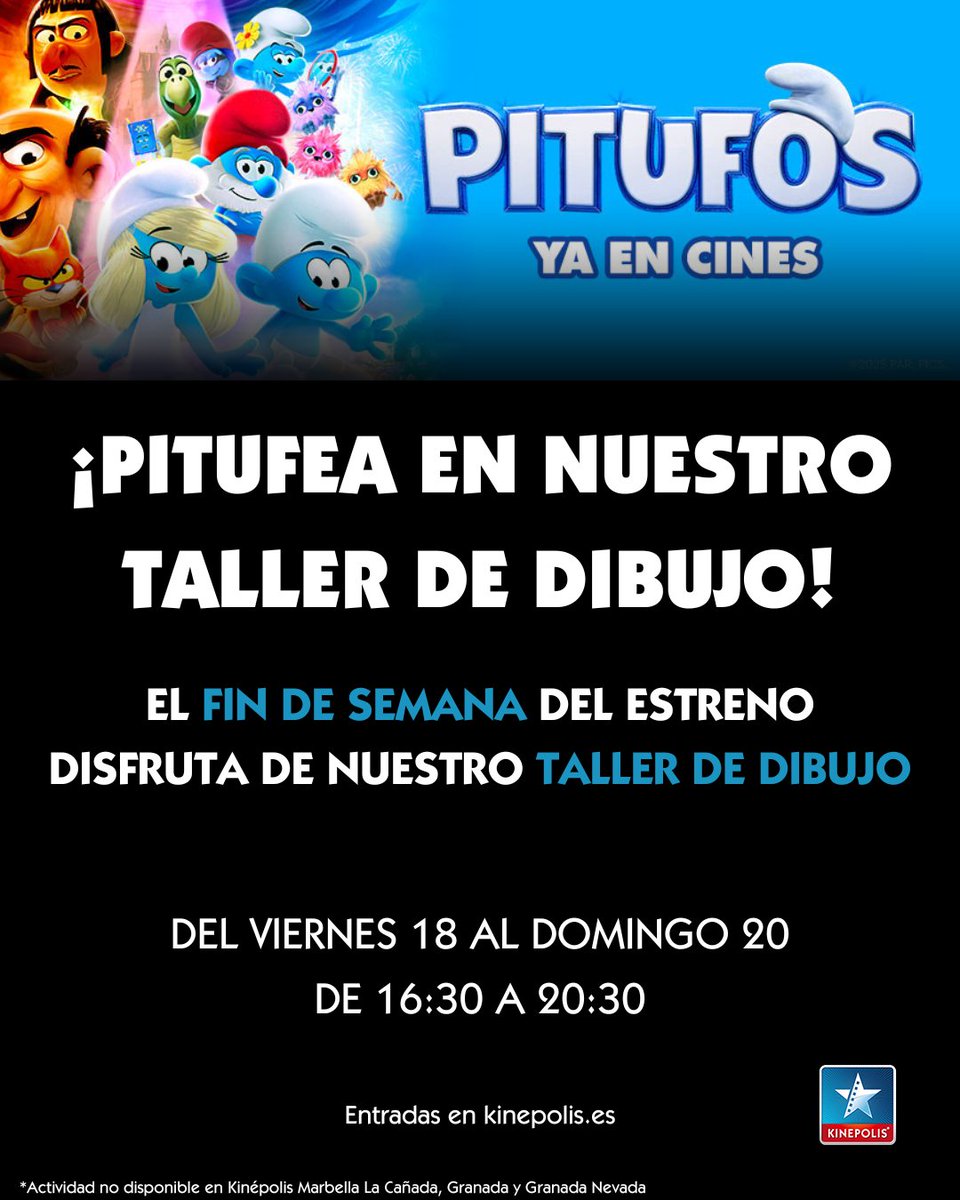 🎨 ¡Dibuja a tu pitufo favorito!

Del 18 al 20 de julio, en Kinépolis, los peques podrán participar en nuestro taller de dibujo de #Pitufos y crear sus propios personajes azules.

🖌️ Mucha imaginación y diversión antes o después de disfrutar la película en pantalla grande.

🎟️