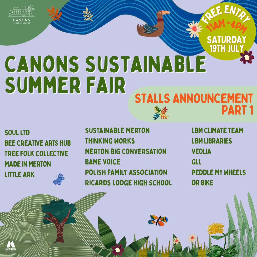 Merton_Council's tweet image. Canons Sustainable Summer Fair is this weekend! Bringing you the full lineup across our stalls and food vendors 👇
🥳 Join us for free on Saturday, 11am-4pm on Canons House's West Lawn in Mitcham, no tickets needed.