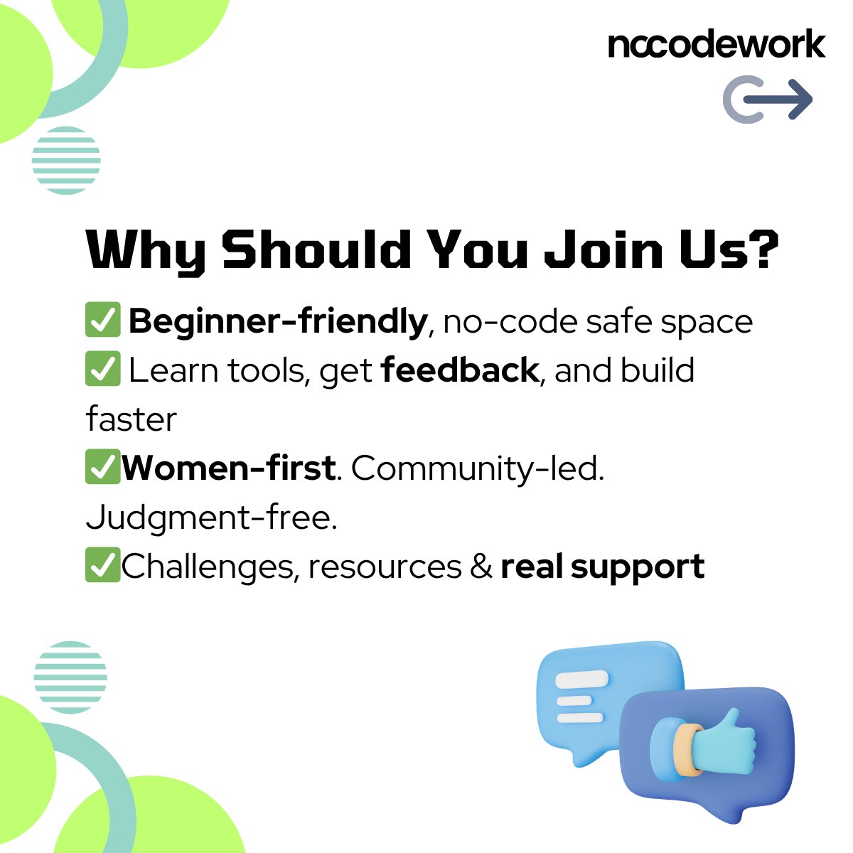 Nocode_work's tweet image. 👩💻 Whether you're restarting your career or just starting out, the NoCodeWork Forum is your safe space to learn, build & grow — without code.
✅ Beginner-friendly
✅ Real feedback
✅ Weekly challenges
Join now → forum.nocodework.com
#NoCode #WomenInTech #NoCodeWork