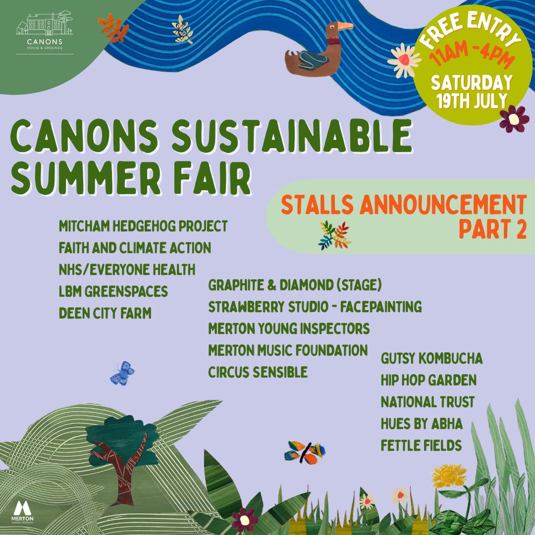 Merton_Council's tweet image. Canons Sustainable Summer Fair is this weekend! Bringing you the full lineup across our stalls and food vendors 👇
🥳 Join us for free on Saturday, 11am-4pm on Canons House's West Lawn in Mitcham, no tickets needed.