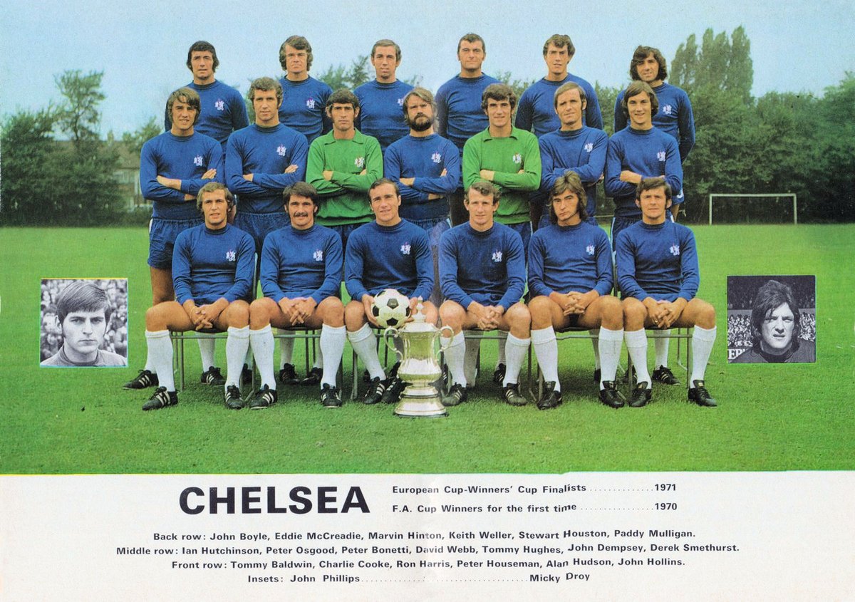 whitewall618431's tweet image. Chelsea squad 1970-1 total legends although it's very rare you see Peter Bonetti's understudy Tommy Hughes. Special mention for Mickey Droy who seems to have the same barnet as Amy Winehouse.