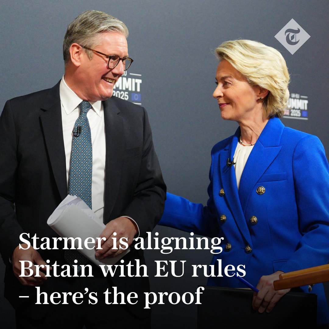 Telegraph's tweet photo. 🇪🇺 Labour has dramatically increased alignment with the EU over the past six months, undoing many of the legal changes made by the Conservatives after Brexit, according to a new report

Read more ⬇️
https://t.co/XhJOfSMIV0 https://t.co/3vi2Y94DuB