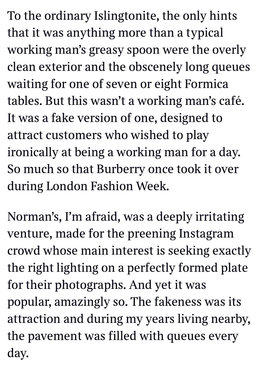 SebastianEPayne's tweet image. Farewell to Norman’s in Tufnell Park, London’s weirdest and most annoying cafe.
To bastardise Kenneth Clarke: I don’t know what a functioning economy is, but I think I recognise it when I see it. And I am not looking at it when I see Norman’s.
thetimes.com/comment/column…