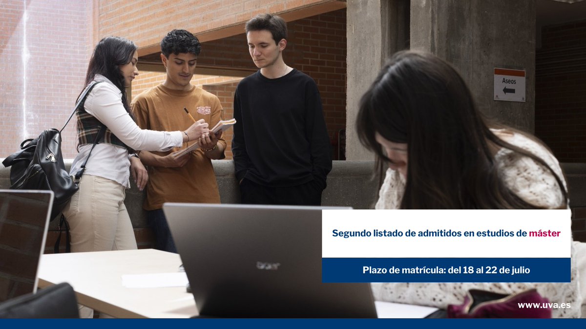UVa_es's tweet image. ¡Ya está disponible el segundo listado de admitidos en estudios de Máster!
Consúltalo y recuerda que si has sido admitido tendrás que formalizar la automatrícula entre el 18 y el 22 de julio de 2025 👉admisionmaster.uva.es