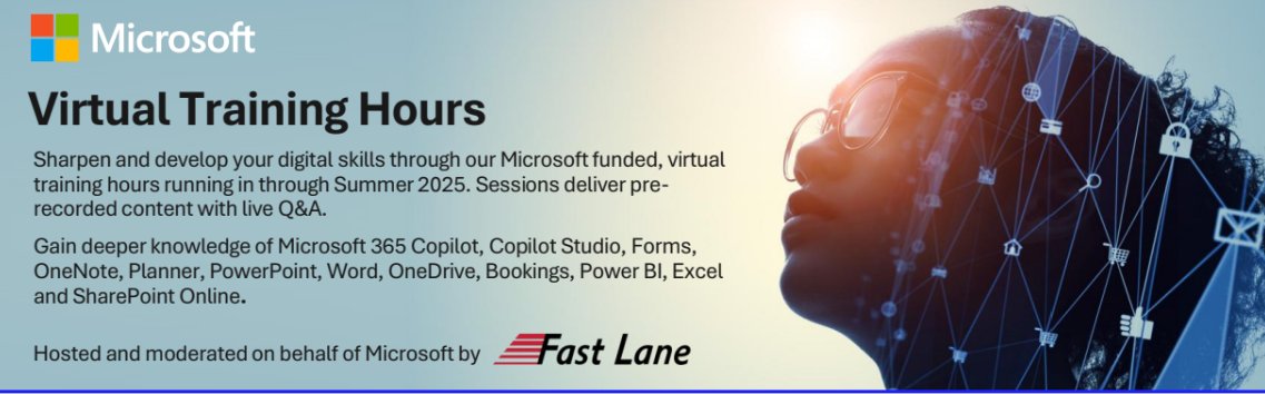 Microsoft Virtual Training Hours:

Sharpen and develop your digital skills through Microsoft funded, virtual

training hours running in through Summer 2025. Sessions deliver pre-recorded content with live Q&amp;A.
livesend.microsoft.com/i/Sxo0HY8fobkE…