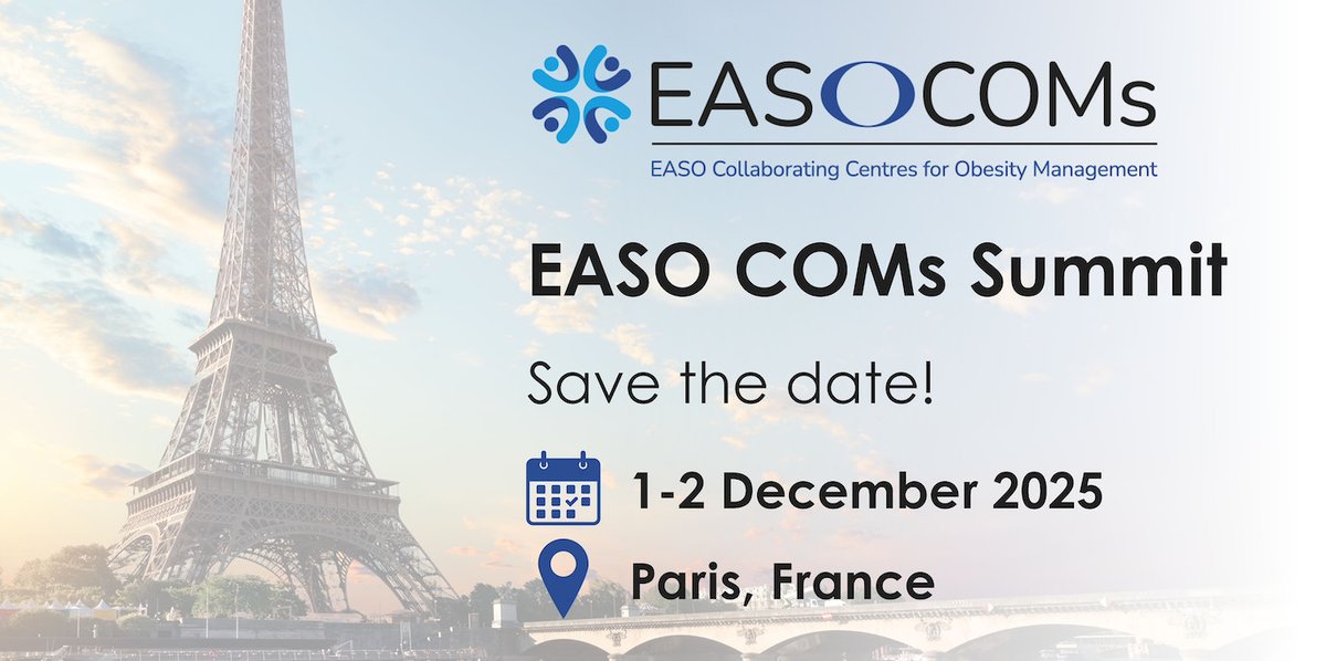 📅 Save the Date!
In collaboration with <a href="/AFERO_obesite/">AFERO</a>, the 2025 EASO COMs Summit takes place in Paris 🇫🇷 on 1–2 Dec 2025!

Connect with the COMs community to share knowledge, strengthen skills &amp; improve obesity care.

📝 Travel grants available.

easo.org/save-the-date-…