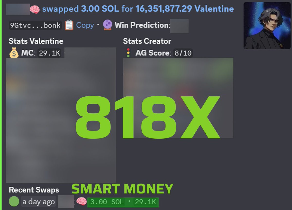 Market is shifting toward new launches again — and once again, the biggest gains are happening there!

Track the smartest wallets on the Solana chain with our God Mode, which caught 🧠

#VALENTINE — from $29K to $23.8M = 818x 💰

Don't miss out on tokens like this anymore ⤵️