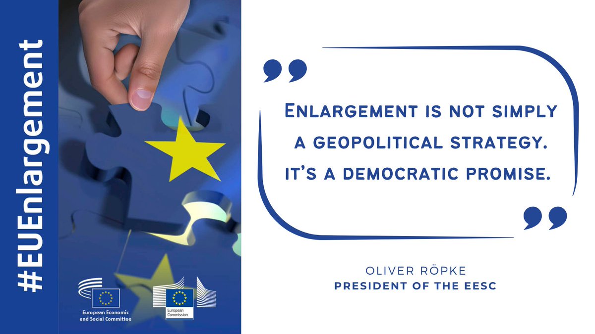 EESC_President's tweet image. At our #EUEnlargement press point, I made it clear: enlargement is not just a geopolitical strategy, it’s a democratic promise.
Civil society and young people from candidate countries must not only be heard, but empowered to help shape Europe’s future.
#EESCPlenary