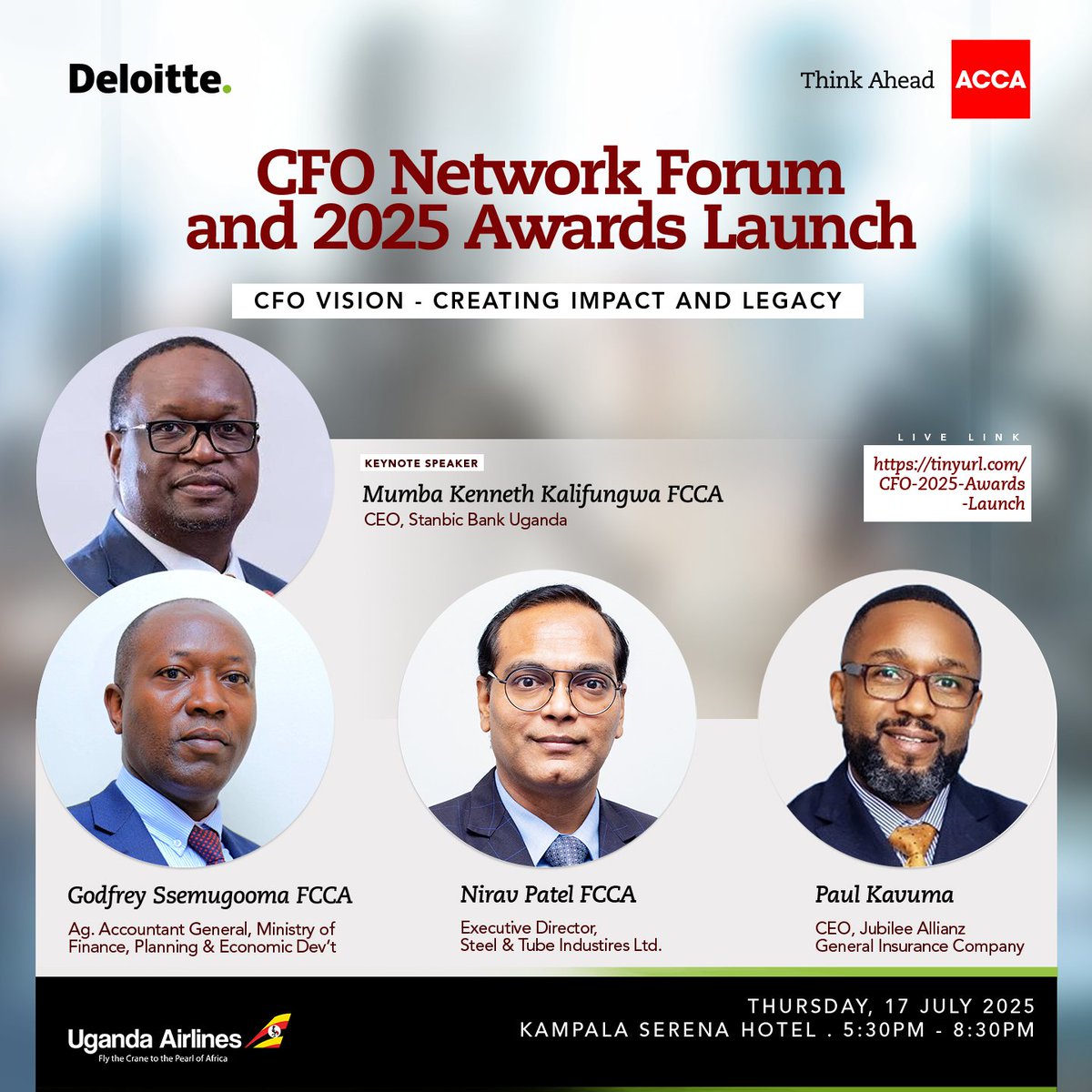 We are excited to be sponsors of the #CFOAwardsUG25 by <a href="/ACCA_Uganda/">ACCA Uganda</a>, celebrating the ninth year of recognizing exceptional achievements in the finance profession nationwide.  

Join today's livestream of the Launch Event for an engaging discussion on "CFO Vision: Creating Impact