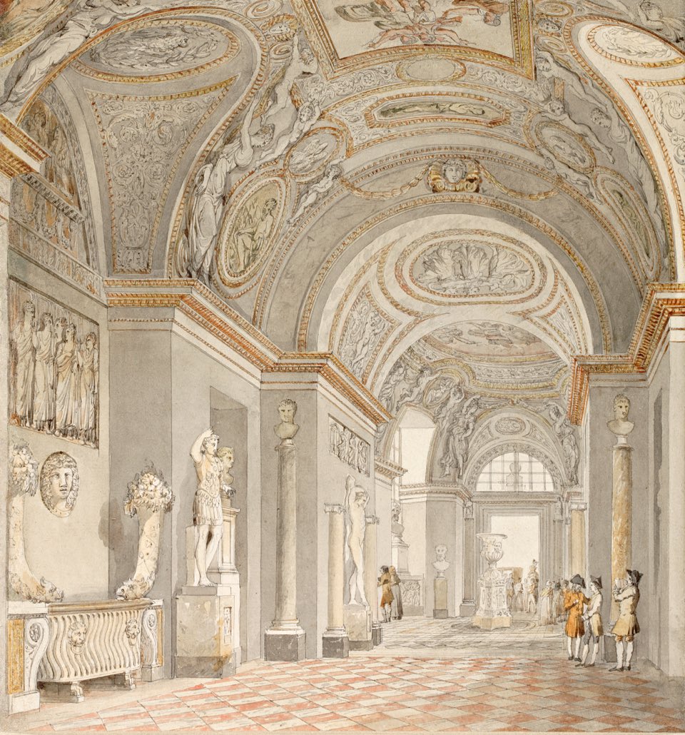 MuseeLouvre's tweet image. [#AcquisitionsLouvre]
 
📣 Le musée du #Louvre acquiert, pour l’Histoire du Louvre, un dessin de l’architecte Fontaine représentant la salle des Empereurs romains (aujourd’hui salle 409), et le vestibule d’entrée du Musée des Antiques sous la Restauration, installé dans la Petite…