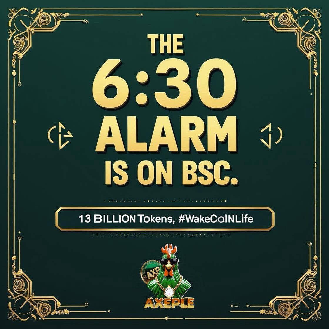 La sveglia delle 6.30 è su BSC. 13 miliardi di token, 0% tax, LP libera. La prima wakecoin per chi si alza col caffè amaro. Benvenuto nella community più sveglia del crypto-world! #Axeple #AXP #Wakecoin #CryptoMeme #MemeToken #CryptoCommunity #NoLunaMaPuntuale #SvegliaAlle630