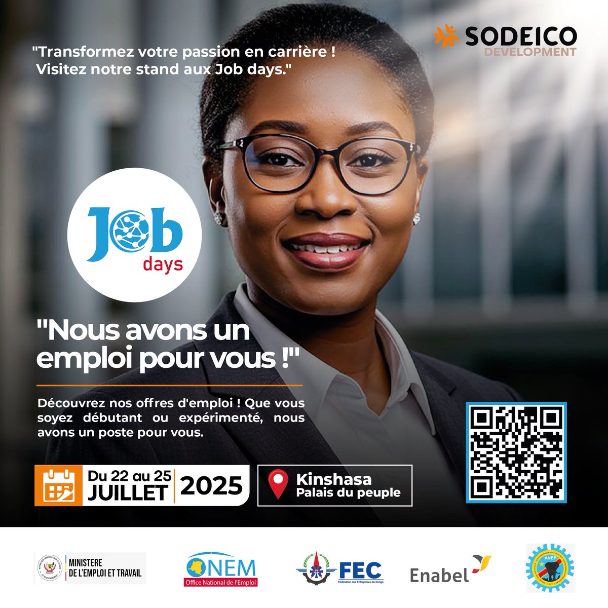 🚀 Rencontrez SODEICO DEVELOPMENT aux JOB DAYS du 22 au 25 juillet 2025 au Palais du Peuple ! Opportunités d'emploi, networking &amp; ateliers carrière. 

Inscrivez-vous vite 👉 cutt.ly/PrI2pdGy

#JobDays #Emploi #SodeicoDevelopment #ONEM