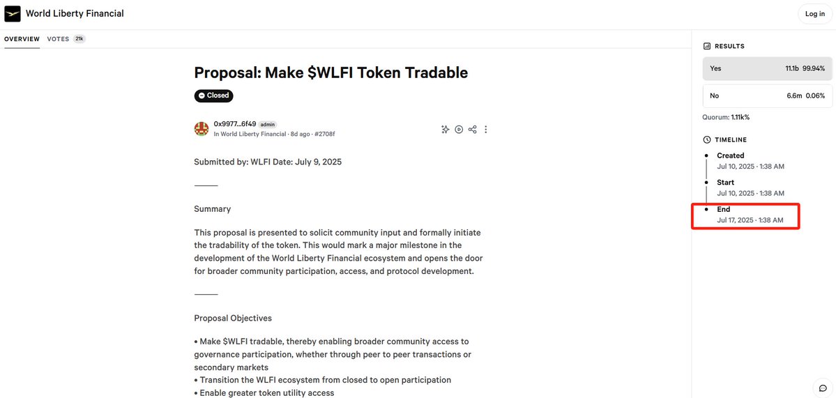 🚨 BREAKING: Approvata la trasferibilità dei token WLFI legati a World Liberty Financial, iniziativa di criptovaluta della famiglia Trump