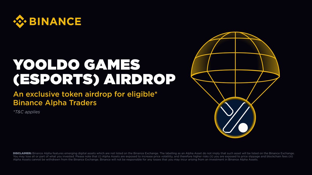 Get ready! Binance Alpha will be the first platform to feature Yooldo Games (ESPORTS) on July 19.

Eligible users can claim their airdrop using Binance Alpha Points on the Alpha Events page once trading opens. Further details will be announced soon.

Please stay tuned to