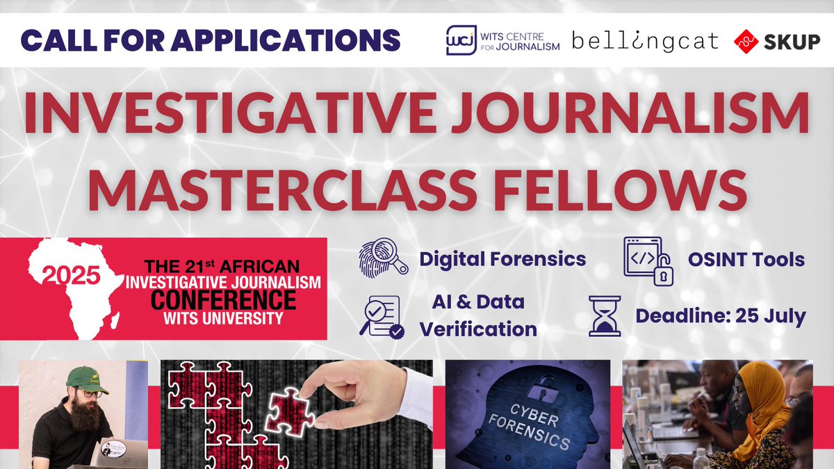 APPLY: Experienced investigative journalists, editors and trainers from Africa still have time to apply for the WCJ's 2025 Investigative Journalism Masterclass Fellowship, run in partnership with <a href="/bellingcat/">Bellingcat</a> and <a href="/skup_norge/">SKUP Norge</a>.

🗓 Apply by 25 July: bit.ly/3IaI6tg