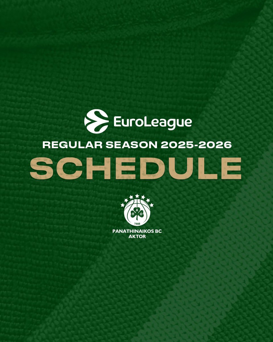 Paobcgr's tweet image. #PAOFans, time to save the dates 🗓️ ☘️
Our full schedule for the 2025/26 EuroLeague Regular Season is here.
R01 | vs FC BAYERN MUNICH
R02 | vs FC BARCELONA
R03 | @ BASKONIA VITORIA-GASTEIZ
R04 | vs LDLC ASVEL VILLEURBANNE
R05 | @ ANADOLU EFES ISTANBUL
R06 | @ VIRTUS BOLOGNA
R07…
