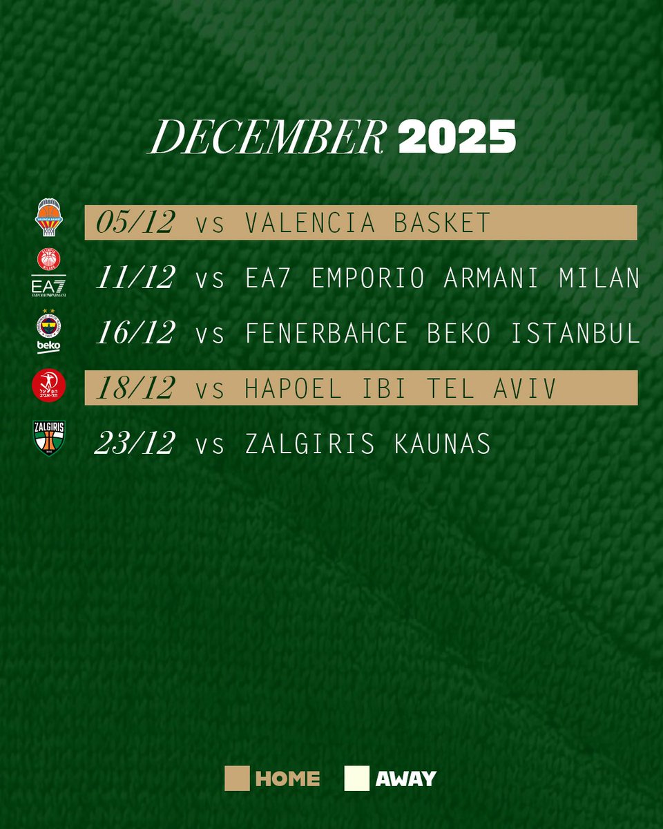 Paobcgr's tweet image. #PAOFans, time to save the dates 🗓️ ☘️
Our full schedule for the 2025/26 EuroLeague Regular Season is here.
R01 | vs FC BAYERN MUNICH
R02 | vs FC BARCELONA
R03 | @ BASKONIA VITORIA-GASTEIZ
R04 | vs LDLC ASVEL VILLEURBANNE
R05 | @ ANADOLU EFES ISTANBUL
R06 | @ VIRTUS BOLOGNA
R07…